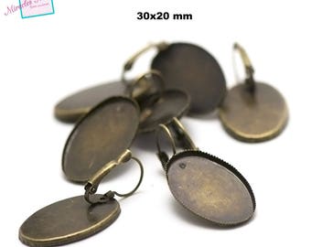 lace edged raw brass 4 "Oval 30 x 20 mm", sleeper, bronze earring