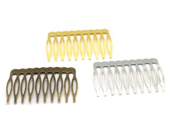 4 hair clips/combs for straight hair, 53x40mm, silver/gold/bronze