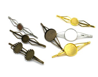 4 Haarspangen/Haarnadeln in Augenform mit Cabochon-Fassung, 12 mm und 20 mm, silber/gold/bronze