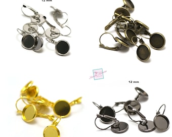 4 cabochon support "round 12 mm" sleeper earring, silver/ bronze/ gold/ gun-metal