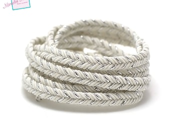 1 m + 1 m free braided lanyard in imitation leather 6 mm,014 white/silver