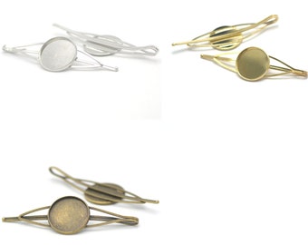 4 "eye" barrettes/hairpins, 20 mm cabochon supports, silver/gold/bronze