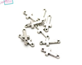 50 connecteurs "mini croix",13x5 mm,argenté