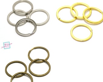 8 keychain rings /key "round rings" 30x3mm, silver/gold/bronze