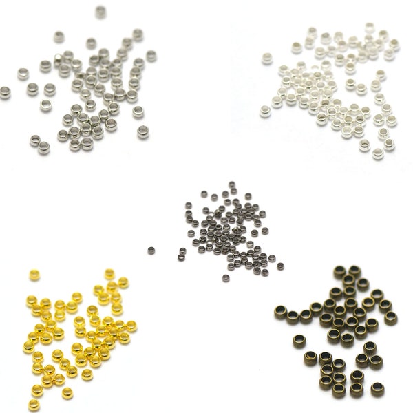 5g environ 240 perles à écraser 2.5 mm, argenté / argenté clair/ doré / bronze / gun-métal
