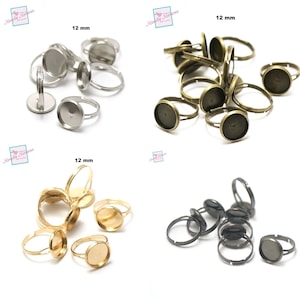 Anello 10 supporti cabochon 12 mm, tondo, argento / argento chiaro / oro / bronzo / canna di fucile immagine 1