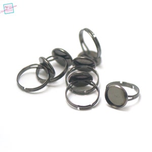 10 cabochon supports ring 12 mm, round, silver / light silver / gold / bronze / gun-metal Gun-métal
