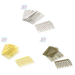 4 barrettes/combs for straight hair, 53x40mm, silver/gold/bronze