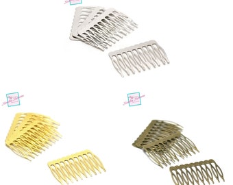 4 barrettes/combs for straight hair, 53x40mm, silver/gold/bronze