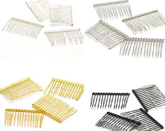 4 hair combs "curved 57x37mm", light silver/silver/gold/black