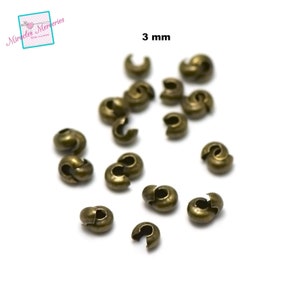 100 cache perle à écraser 3 mm,argenté/ doré / bronze / gun métal Bronze