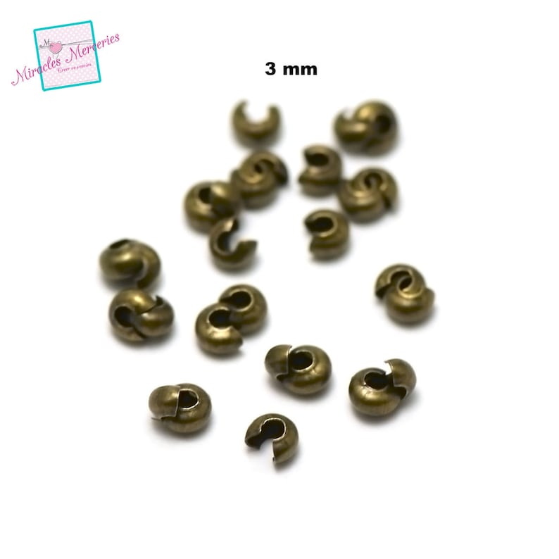 100 cache perle à écraser 3 mm,argenté/ doré / bronze / gun métal Bronze