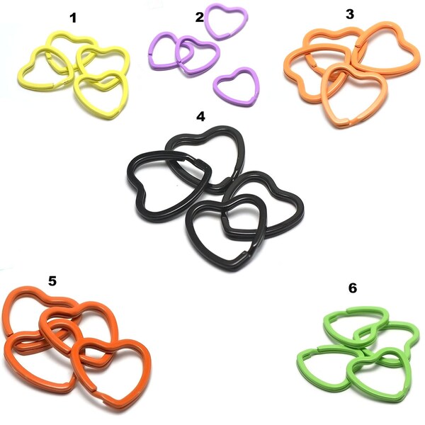 4 metal "heart" key/key rings 32x32x3 mm, colors of your choice