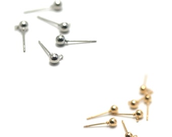 20 puces d'oreille perle 4 mm avec trou d'attache , argenté / dorée foncé