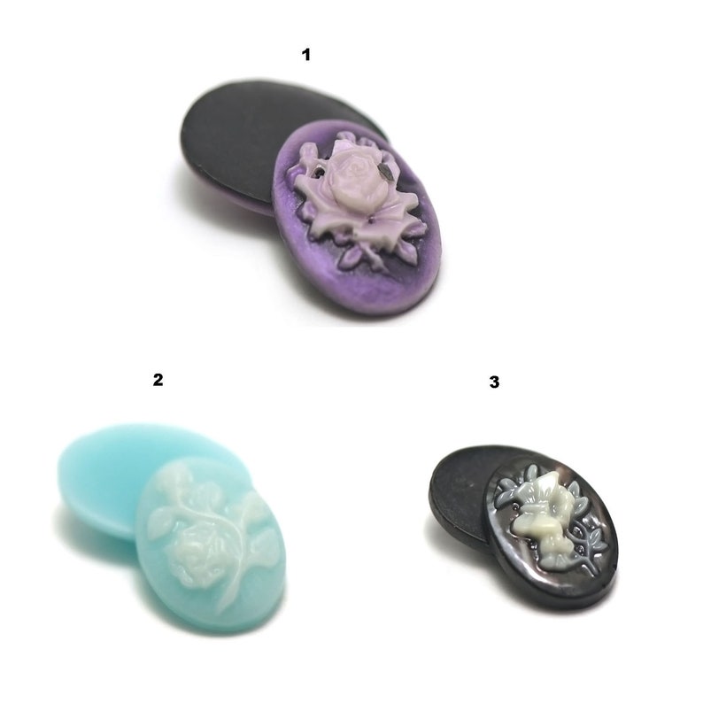 10 flower resin cameo cabochons, color of your choice image 1