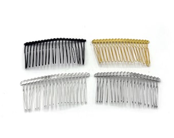 4 curved hair combs 77x38x2mm, light silver/silver/gold/black