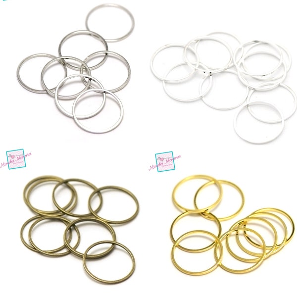 20 connecteurs fins "cercle" 20 mm, argenté/argenté clair/doré/bronze