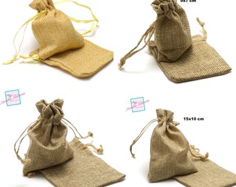 4 "plain" linen gift bags golden/dark beige, size of your choice