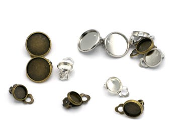 4 oder 10 runde Cabochon-Ohrclips, Silber/Bronze/Gold