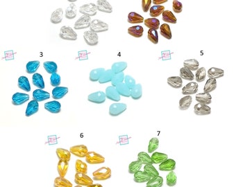 10 perles cristal "grande goutte d'eau facetté" 15x10 mm, couleurs aux choix