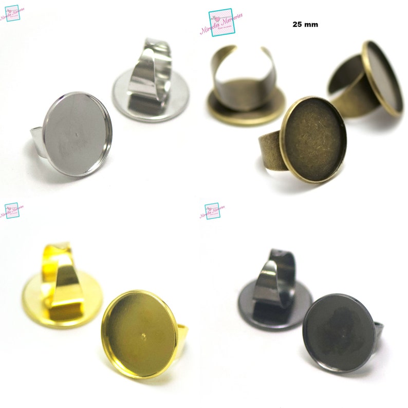 4 supports cabochons bague ronde 25 mm anneaux large, argenté/ bronze/ doré/ gun-métal image 1