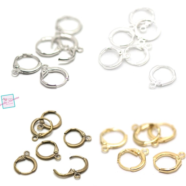 10 traversine rotonde 14mm, 3 colori tra cui scegliere (argento, oro, bronzo) per orecchini