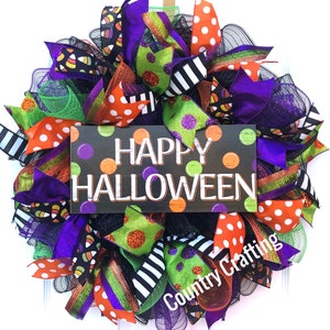 Happy Halloween Wreath, Halloween wreath, fall front door wreath, cute Halloween wreath, spider wreath, Halloween welcome wreath