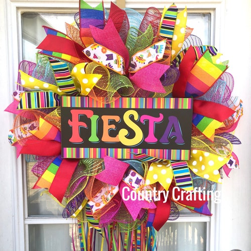 Fiesta Wreath Cinco De Mayo Front Door Decor Birthday Wall Etsy