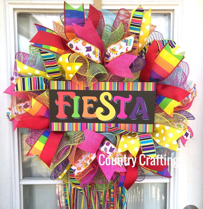 Fiesta Wreath Front Door wreath Colorful Door Wreath San image 0