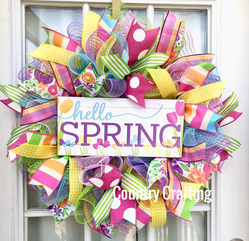 Hello Spring, spring wreath, Everyday Spring, Spring wreath for front door, Spring Decor, Easter wreath, Welcome Spring, Wreath image 1