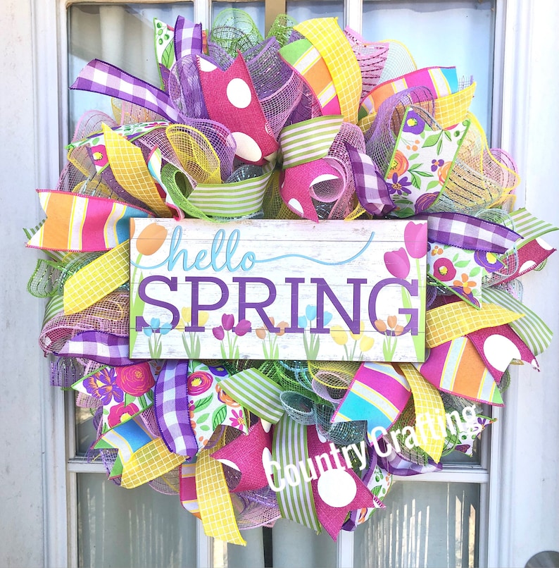 Hello Spring, spring wreath, Everyday Spring, Spring wreath for front door, Spring Decor, Easter wreath, Welcome Spring, Wreath image 2