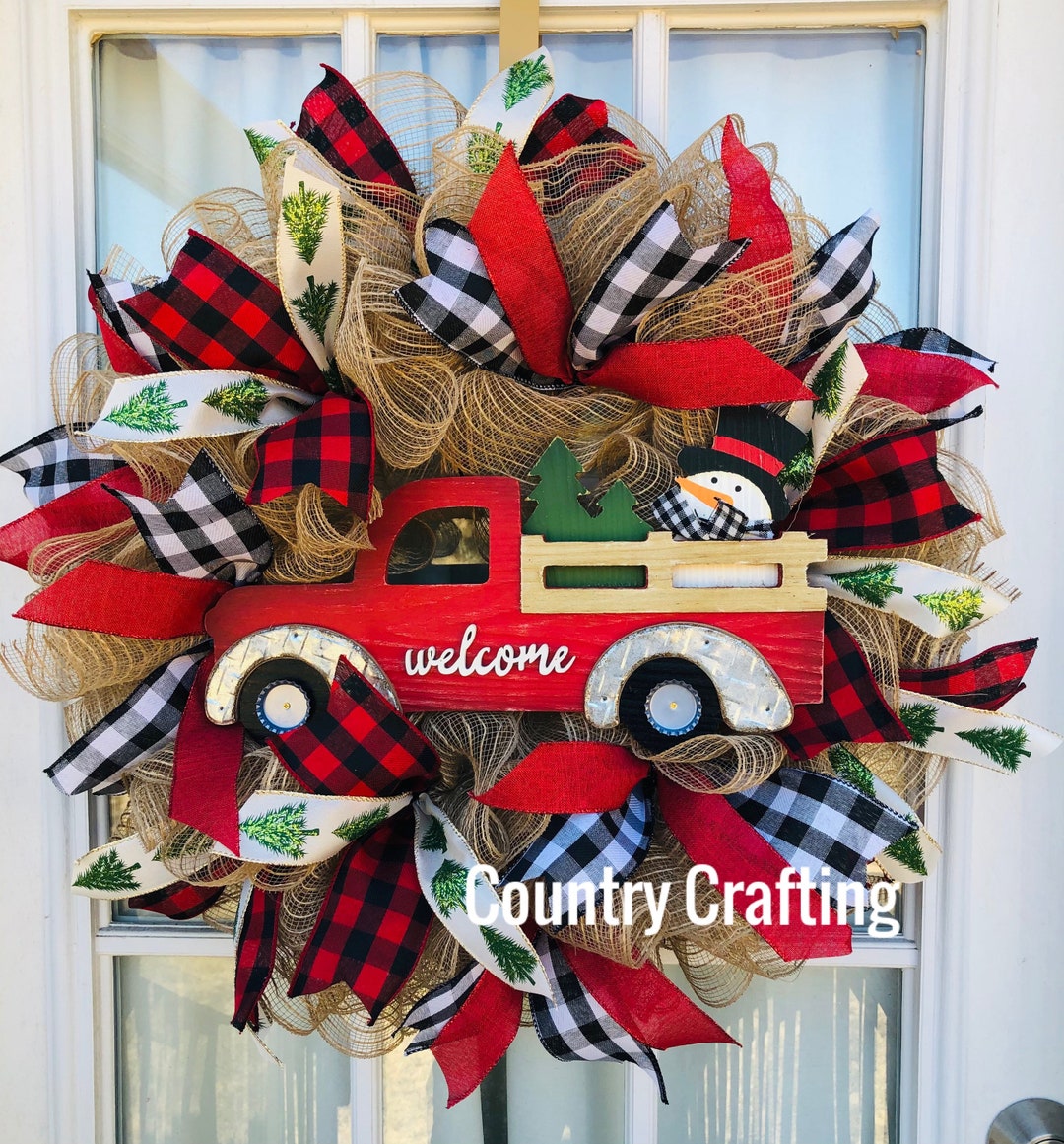 Christmas Wreath, Red Truck Wreath, Red Truck, Farmhouse Christmas