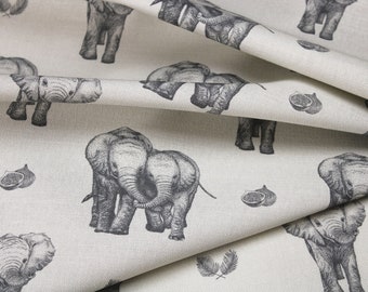 100% Natural Elephant Print Linen Fabric - SAMPLE