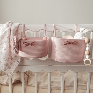 Crib hanging basket for baby, crib pocket organizer, newborn organizer, nursery storage basket, knitted crib basket, baby bed nursery decor