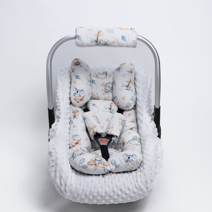 Almofada de assento de carro, suporte de cabeça, almofada de apoio para cabeça e corpo de bebê, capa de assento de carro e almofadas de inserção