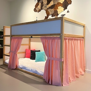 Muslin Ikea kura curtain with glitter stars,muslin kura curtain, loft bed curtain, Ikea kura bed, Ikea kura bunk curtain, canopy bed house