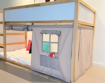 Protection Anti-moustiques Rideau Occultant Pour Lit Mezzanine LONTG - 1.35x2 M, Polyester, Anti-Lumière Et Moustiques - Inclut Crochets Et Corde Tenture Cabane Enfant