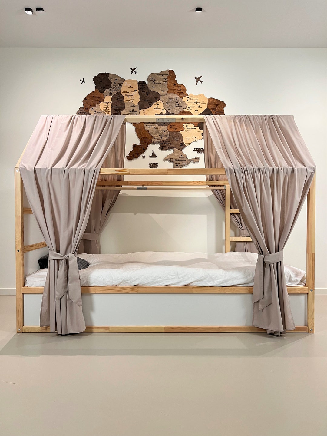 Biege Bed Canopy, Toddler Bed Canopy, Montessori House Bed Canopy, Crib