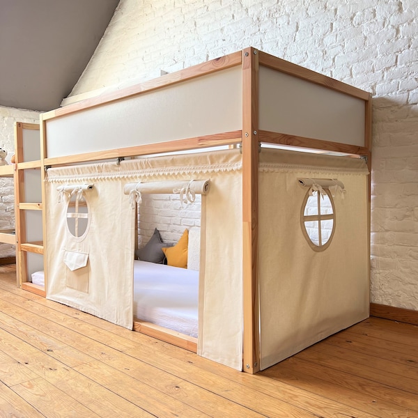 Cortina Ikea kura, cortinas kura, cortina de cama tipo loft, cama Ikea kura, cortina de litera Ikea kura, casa de cama con dosel, dosel de cama