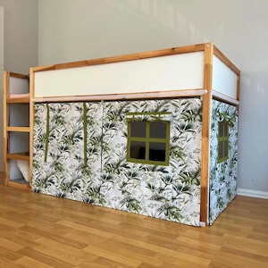 Leaves Ikea kura curtain,Canopy Curtain for IKEA Kura Bed, Montessori Bed Curtain,Ikea kura bunk curtain, Kids Room Playhouse, Loft Bed Tent