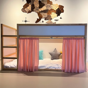 Muslin Ikea kura curtain with glitter stars,muslin kura curtain, loft bed curtain, Ikea kura bed, Ikea kura bunk curtain, canopy bed house