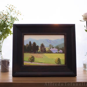 Plein Air Painting painted near Napa California | Signed oil painting | Colorful painting titled Vineyards in the Napa Valley |  Black frame