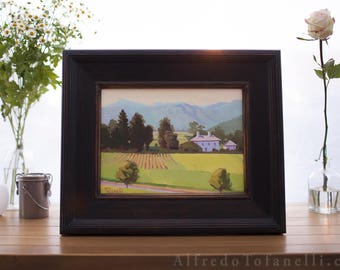 Plein Air Painting painted near Napa California | Signed oil painting | Colorful painting titled Vineyards in the Napa Valley |  Black frame