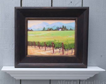 Original painting from Napa, California | Signed oil painting in black frame | Colorful painting titled Napa Vineyards | Plein Air painting