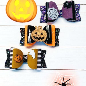 Halloween Hair Bows, Halloween Hair Clips, Pumpkin Hair Bow, Spider Hair Bow, Halloween Bows, Halloween Headband, Girls Halloween Bow