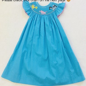 Easter Smocked Dress, Animals Smocked Dress, Zoo Polka dots Smocked Dress, Girl Smocked Dress
