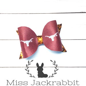 Longhorn Hair Bow, UT Longhorns Bow, Burnt Orange Hair Clip, Longhorn Headbands, Hook &#39;Em Horns Football Hair Clip, Football Hair Bow Clip