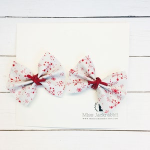 Set of 2 Christmas Hair Bow, Christmas Hair Clip, Christmas Hair Bow, Snowflakes Bow, Christmas Pigtails, Peppermint Hair Bows