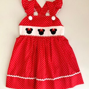 Minnie Mouse Smocked Dress, Smocked Dress, Disney Smocked Dress, Minnie Mouse Dress, Minnie Dress, Red Polka Dot Dress