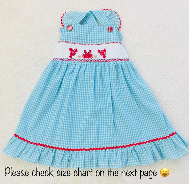 Lobster Smocked Dress, Summer Smocked Dress, Valentines Smocked Dress, Smocked Strap Dress, Girls Smocked Dress 